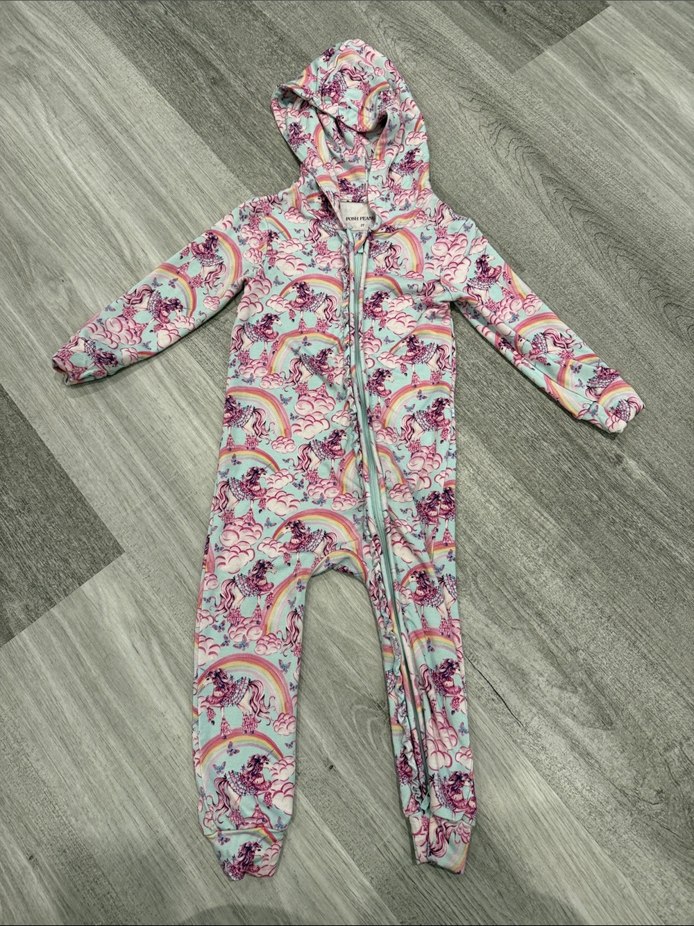 Posh Peanut Unicorn & Rainbow Hooded One-Piece - Pink, Mint